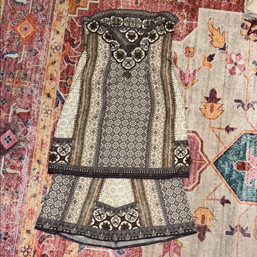 White fox Bohemian Strapless skirt set